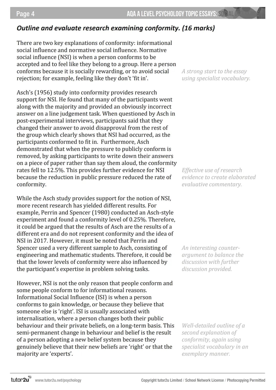 # AQA A LEVEL
# PSYCHOLOGY
# TOPIC ESSAYS
Social Influence
JOSEPH SPARKS & HELEN LAKIN Page 2
AQA A LEVEL PSYCHOLOGY TOPIC ESSAYS: SOCIAL