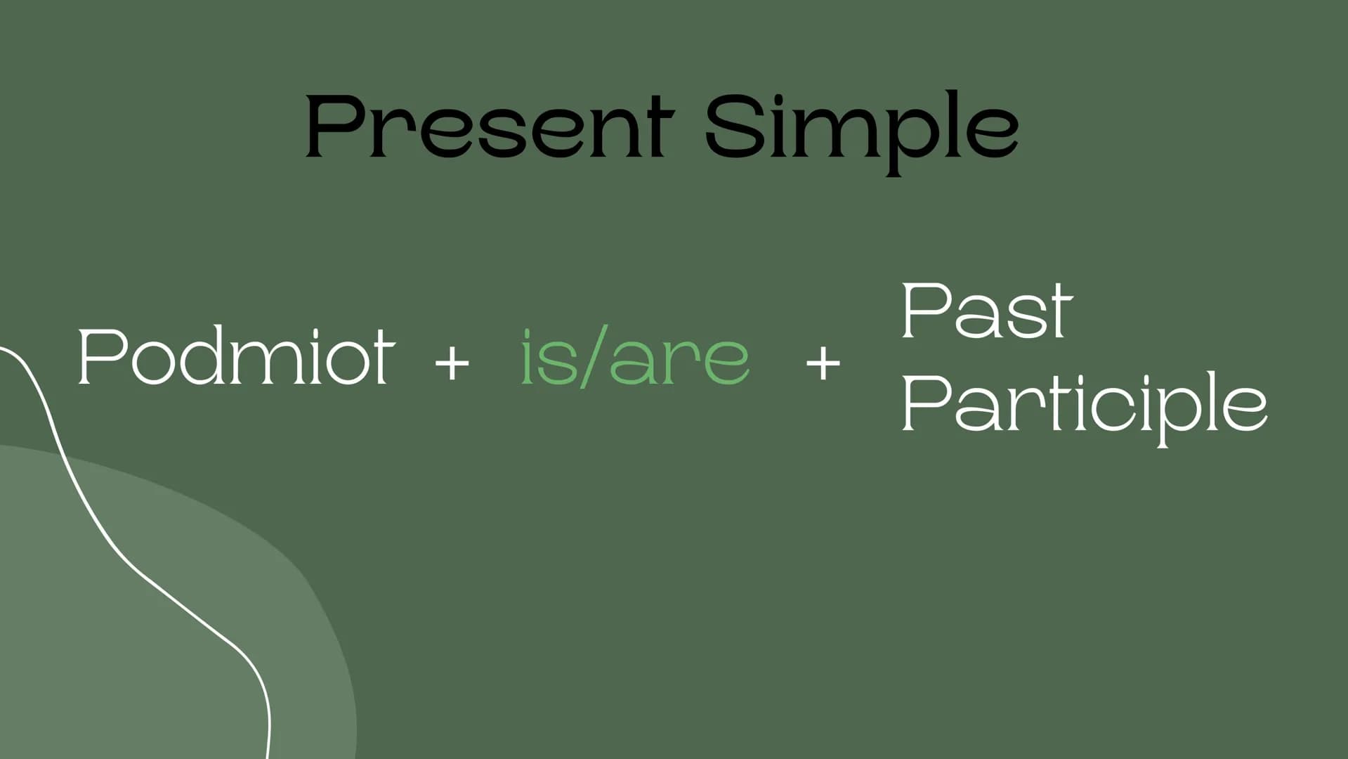 Passive voice # Budowa
Subject + to be + Past
Participle Kiedy
używamy?
•
Gdy chcemy
przekazać, że efekt jest
ważniejszy niż
wykonawca czyn
