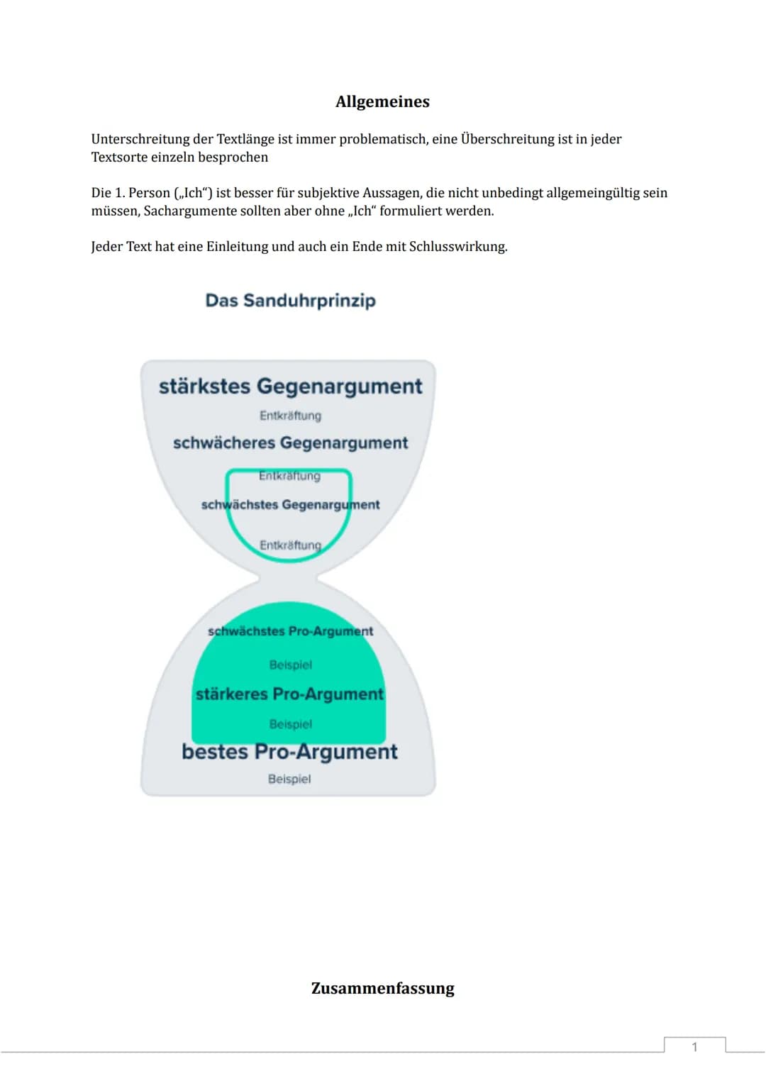 # Allgemeines
Unterschreitung der Textlänge ist immer problematisch, eine Überschreitung ist in jeder
Textsorte einzeln besprochen
Die 1.