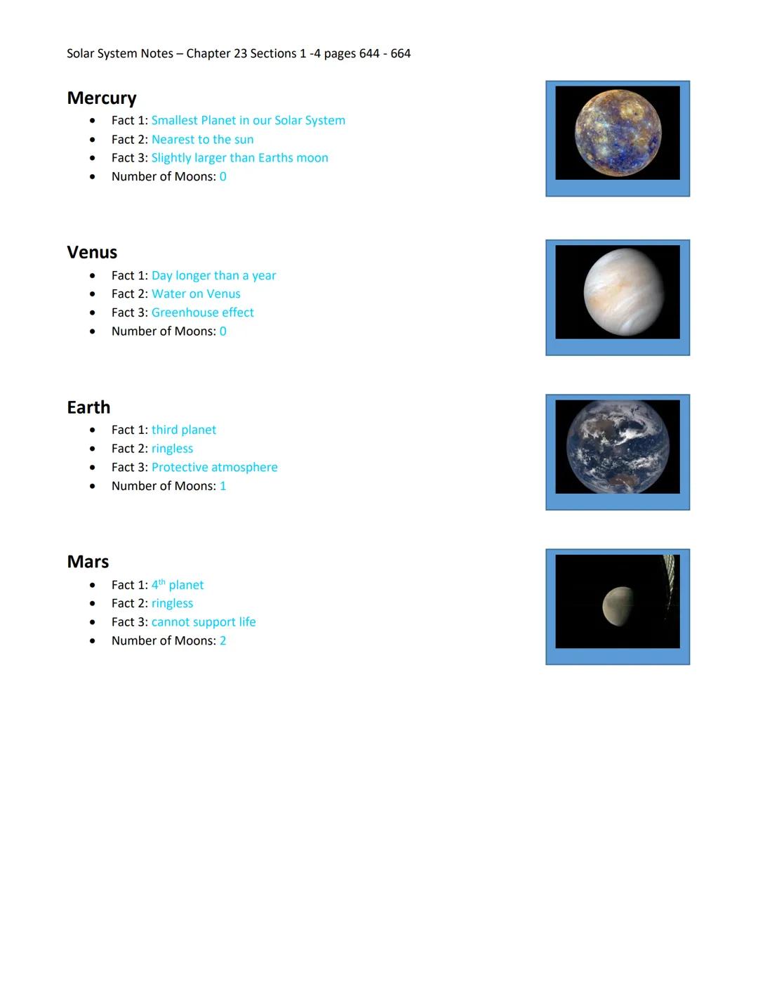 Solar System Notes - Chapter 23 Sections 1-4 pages 644-664
There are two types of planets.
- The terrestrial planets are planets that are