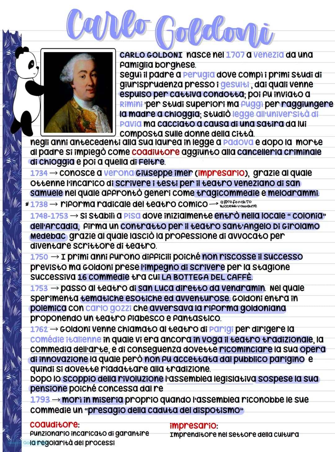 # Carlo Goldoni
CARLO GOLDONI nasce nel 1707 a venezia da una
famiglia borghese.
seguì il padre a Perugia dove compi i primi Studi di
giur