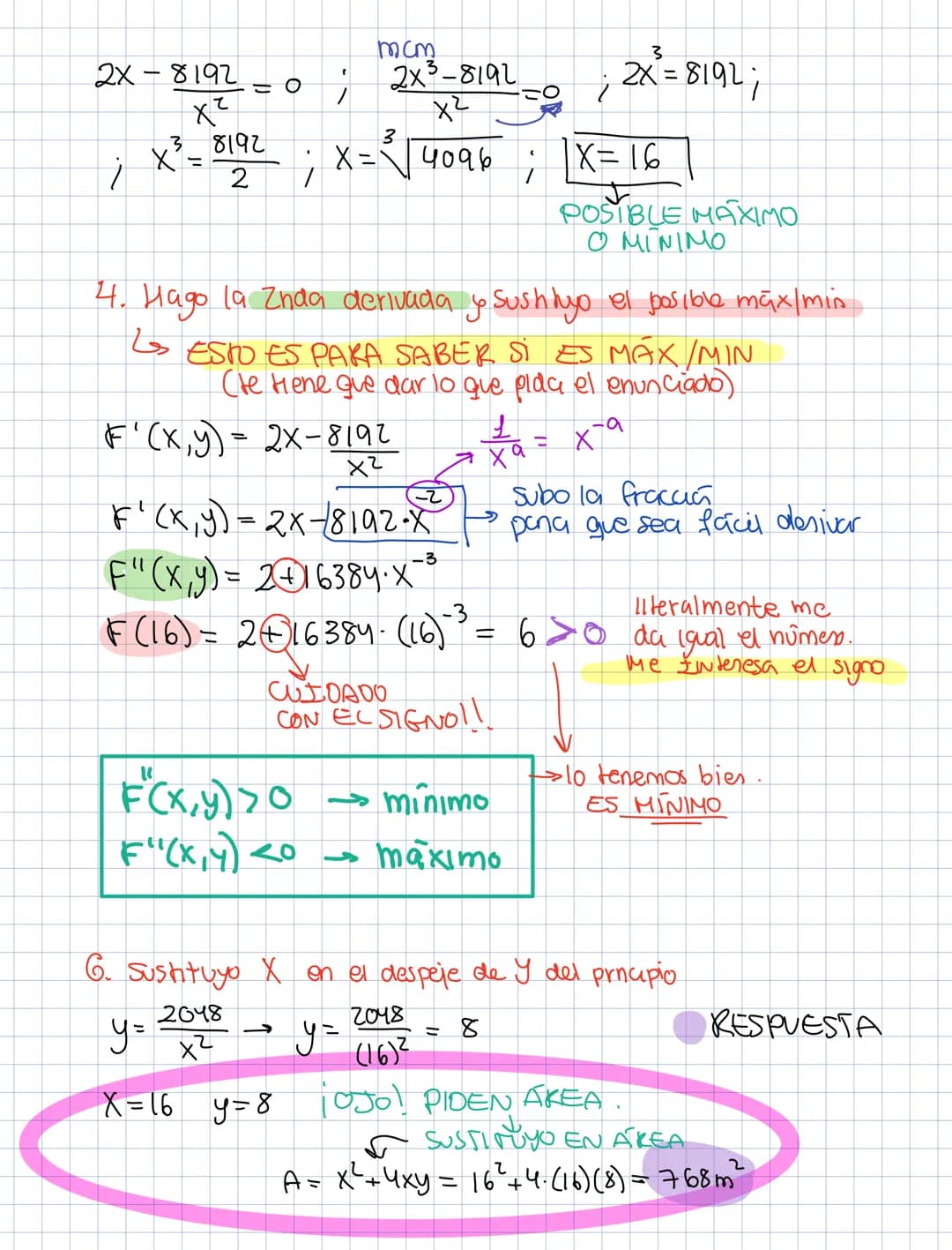 Apuntes optiMIZACIÓN
Angela Cross Bach.
1. Granero de base cuadrada, debe tenen 2048m³ de wlumes.
amossides que requere un mínimo de superf