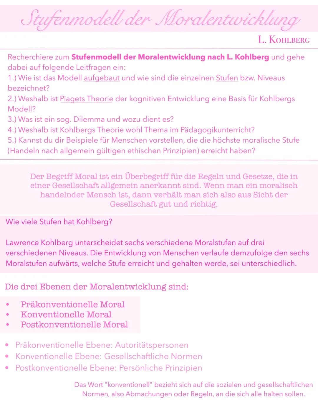 Kohlbergs
Moralentwicklungsmodell
STUFENMODELL DER MORALENTWICKLUNG
L. KOHLBERG # Stufenmodell der Moralentwicklung
L. KOHLBERG
Recherchi