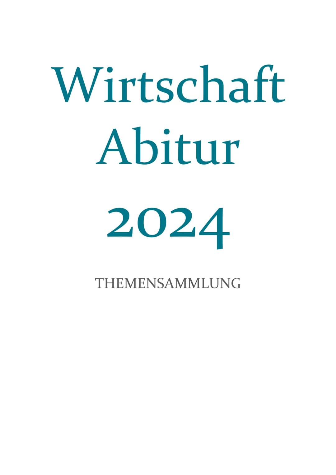 # Wirtschaft
## Abitur
### 2024
THEMENSAMMLUNG # Kriterien
- Effektivität / Effizienz (Kosten-Nutzen-Analyse)
- Gerechtigkeit (Chanceng.,