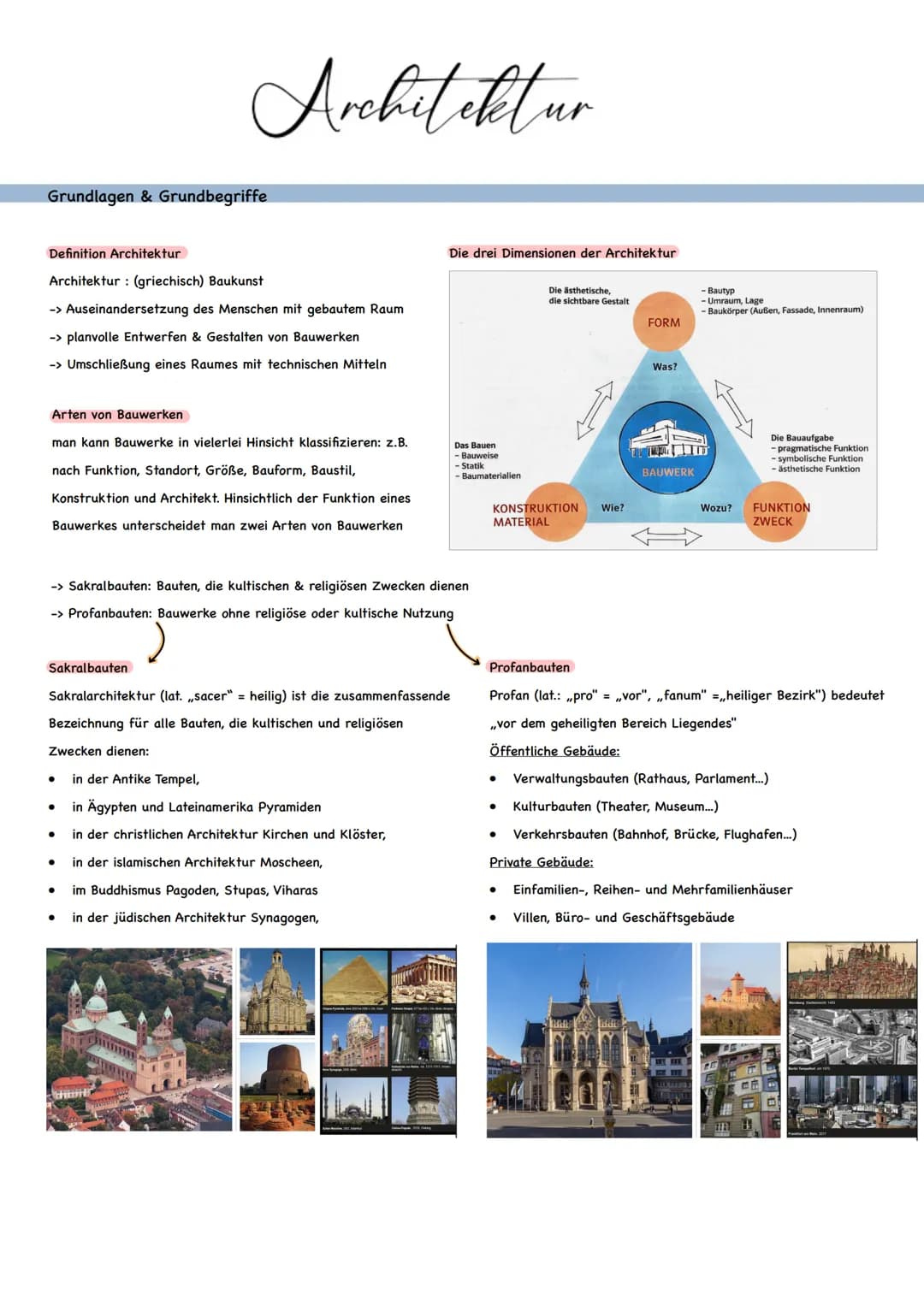 # Architektur
Grundlagen & Grundbegriffe
Definition Architektur
Architektur: (griechisch) Baukunst
-> Auseinandersetzung des Menschen mi