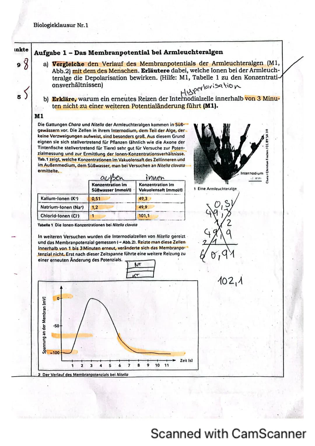 Biologieklausur Nr.1
iologie (Hö)
lasse 136
rreichte Punktzahl: 35
lote:
Klausur „Neurobiologie"
Name:
von 40 Punkten
13 Hó
Allgemein:
- Li