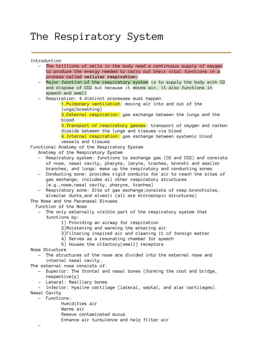 # The Respiratory System
Introduction
- The trillions of cells in the body need a continuous supply of oxygen
to produce the energy needed