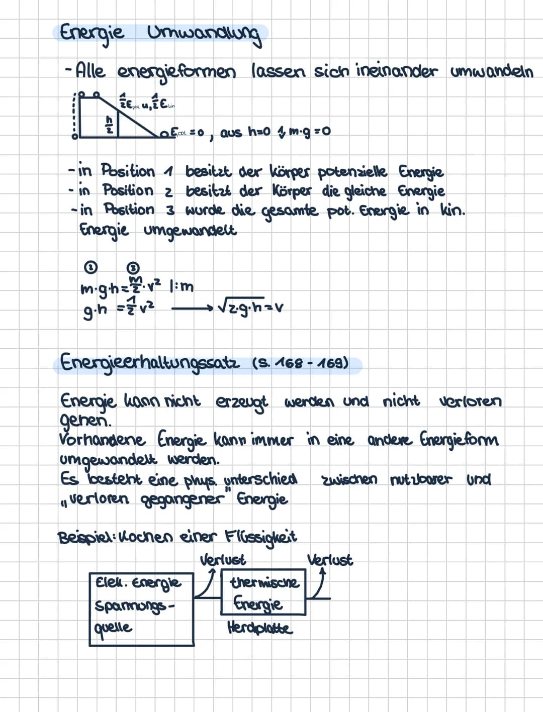 # Physik Übersicht
Energie, Arbeit, Leistung
Energie Zustandsgröße, sie beschreilot die Fähigkeit
eine Arbeit zu verrichten.
Mechanische