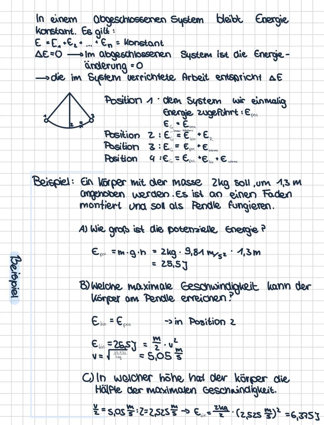 # Physik Übersicht
Energie, Arbeit, Leistung
Energie Zustandsgröße, sie beschreilot die Fähigkeit
eine Arbeit zu verrichten.
Mechanische