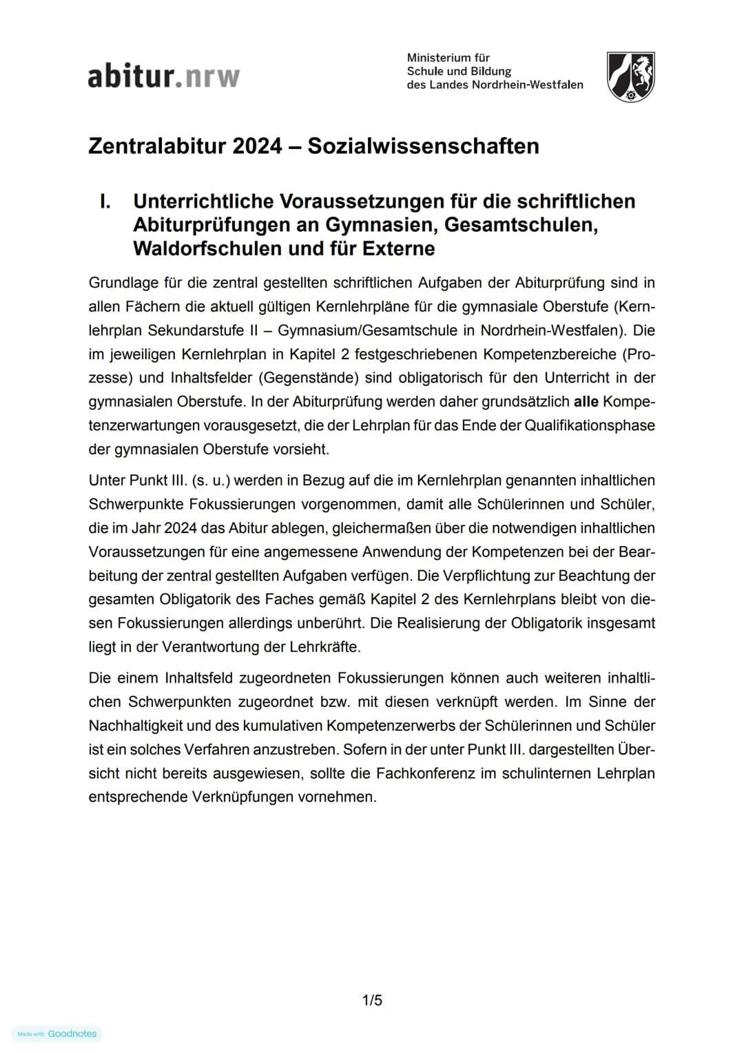 abitur.nrw
Ministerium für
Schule und Bildung
des Landes Nordrhein-Westfalen
Zentralabitur 2024 - Sozialwissenschaften
I. Unterrichtliche
