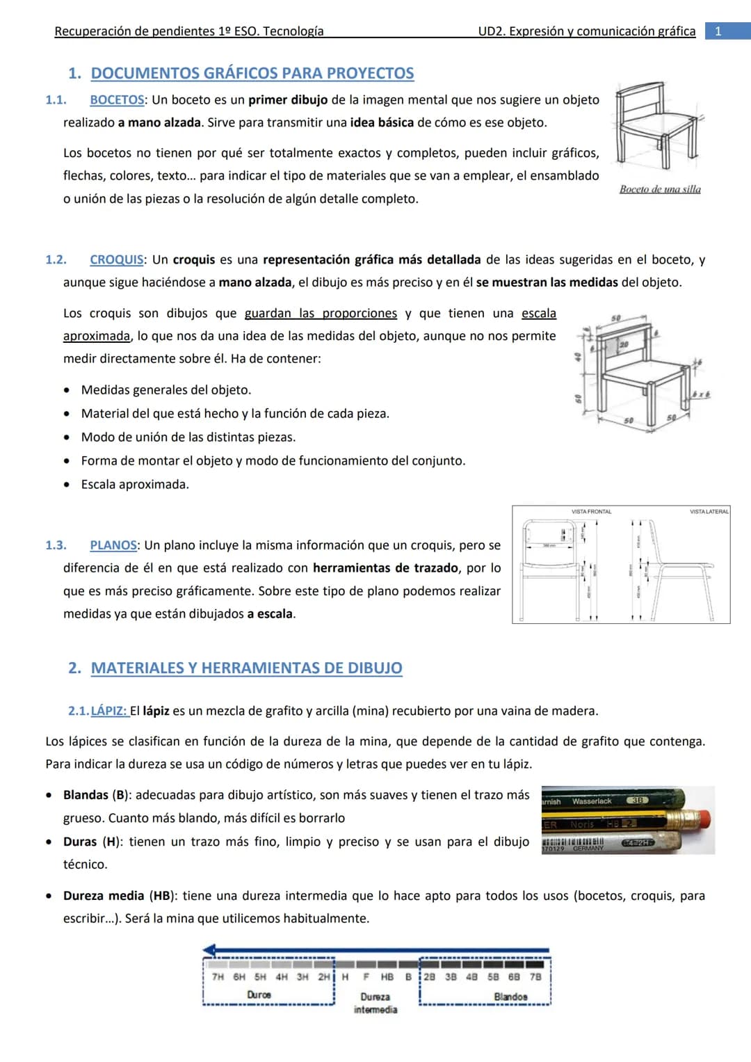 Recuperación de pendientes 1º ESO. Tecnología
UD2. Expresión y comunicación gráfica 1
# 1. DOCUMENTOS GRÁFICOS PARA PROYECTOS
1.1. BOCETOS