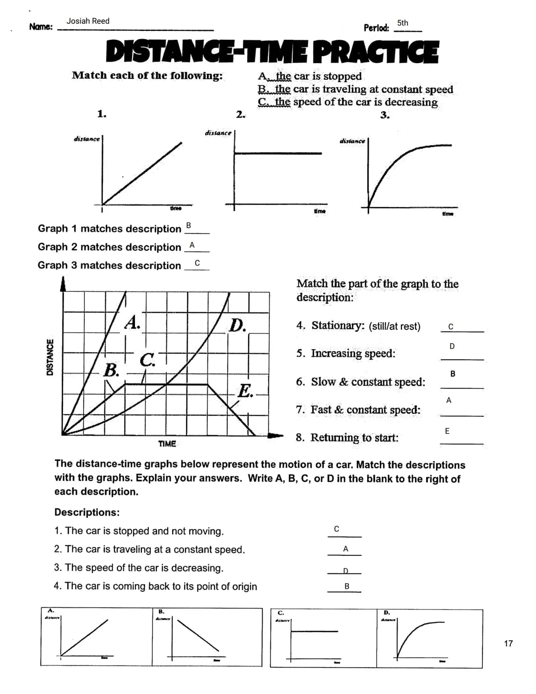 # DISTANCE-TIME GRAPH NOTES
- Motion is a change in position measured by distance and time.
- Time is always plotted on the x axis and dist