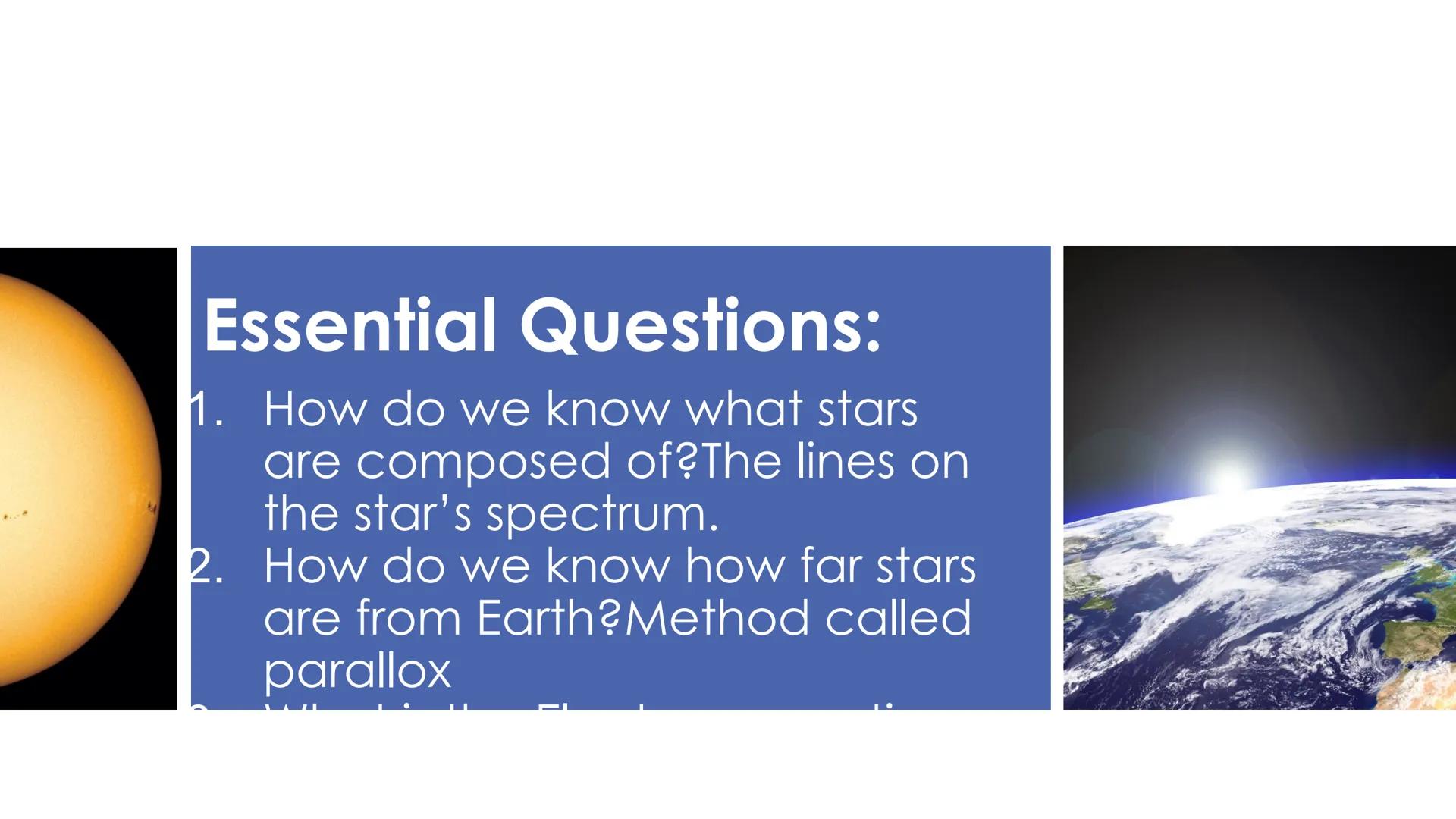# Electromagnetic Spectrum
Presented by Kesler Science Essential Questions:
1. How do we know what stars
are composed of? The lines on
the