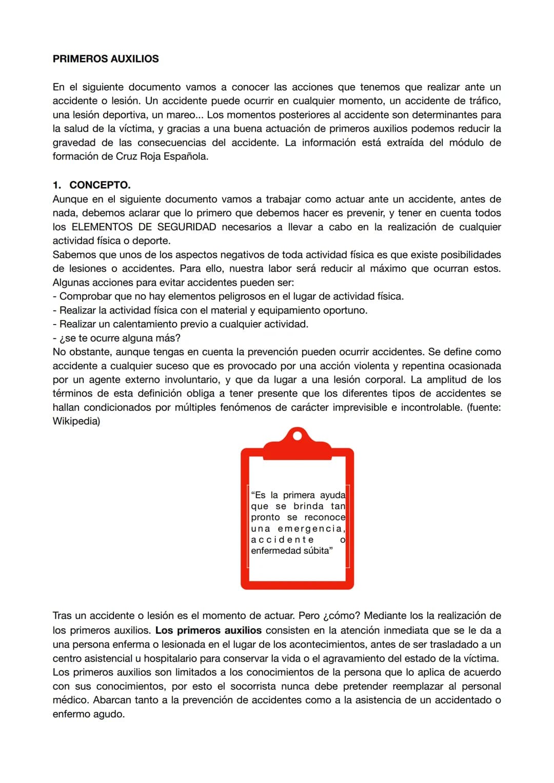 # PRIMEROS AUXILIOS
En el siguiente documento vamos a conocer las acciones que tenemos que realizar ante un
accidente o lesión. Un accident