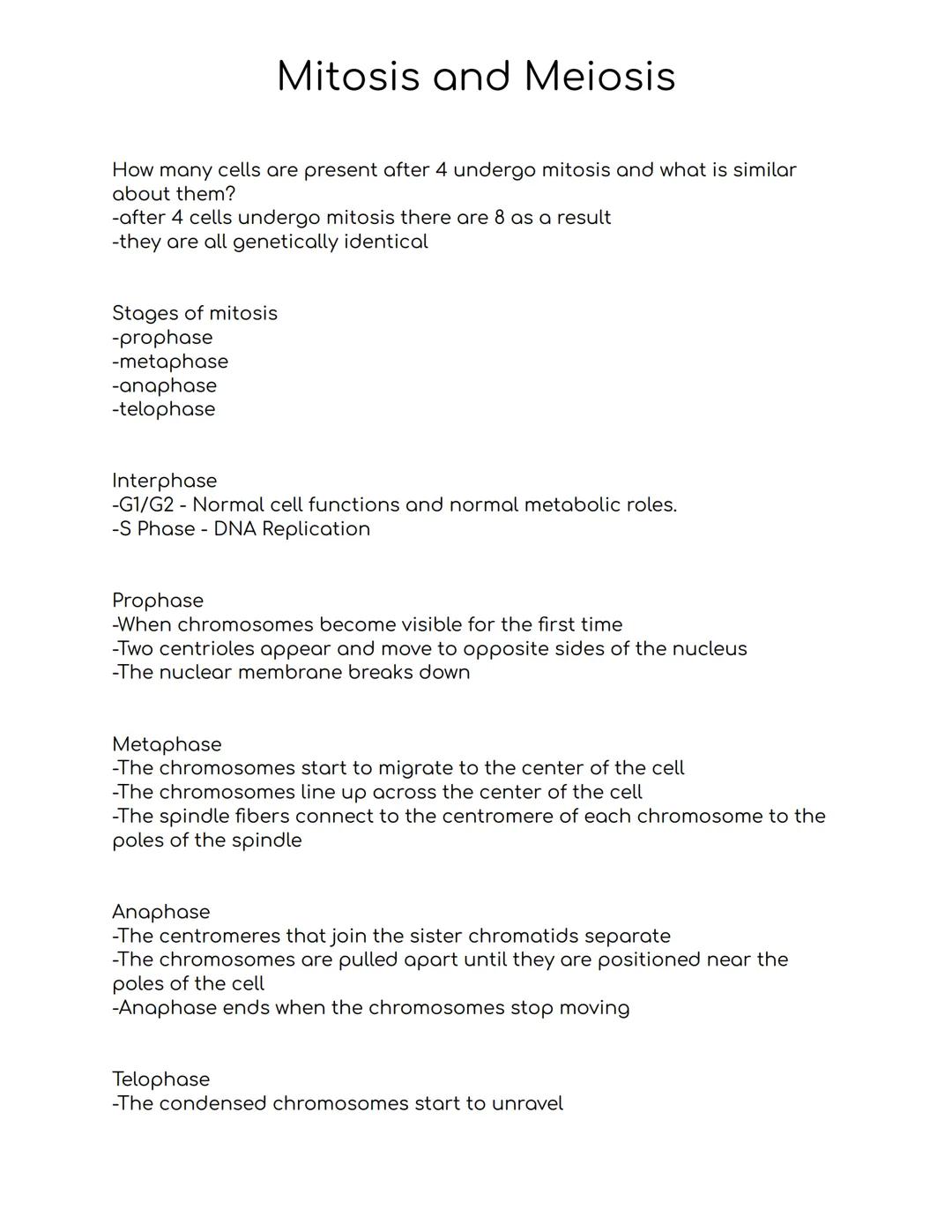 # Mitosis and Meiosis
Why do cells divide?
-to make more cells and beat the risk of extinction (reproduction)
-for your body to grow and fo