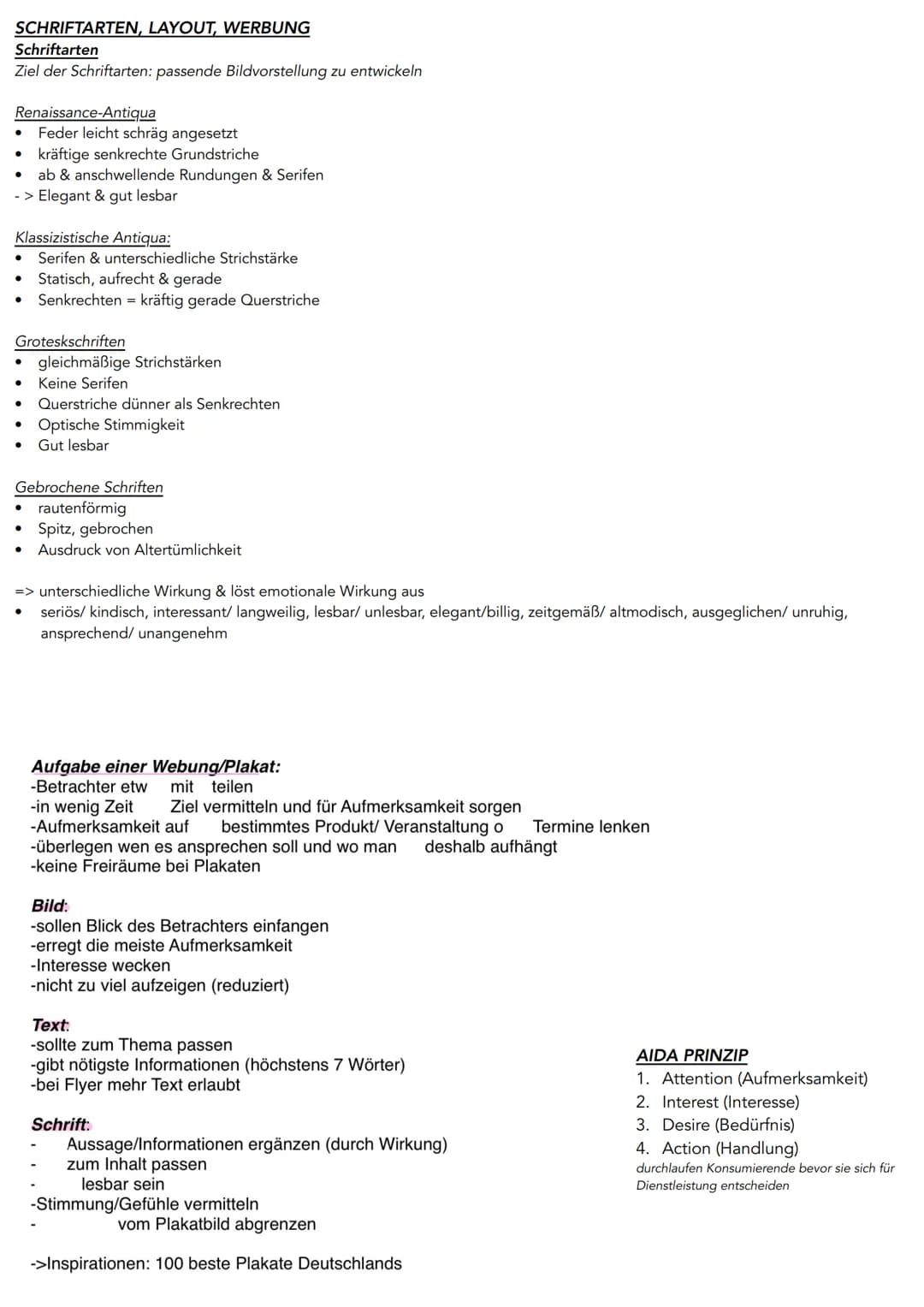 # SCHRIFTARTEN, LAYOUT, WERBUNG
Schriftarten
Ziel der Schriftarten: passende Bildvorstellung zu entwickeln
Renaissance-Antiqua
- Feder leic
