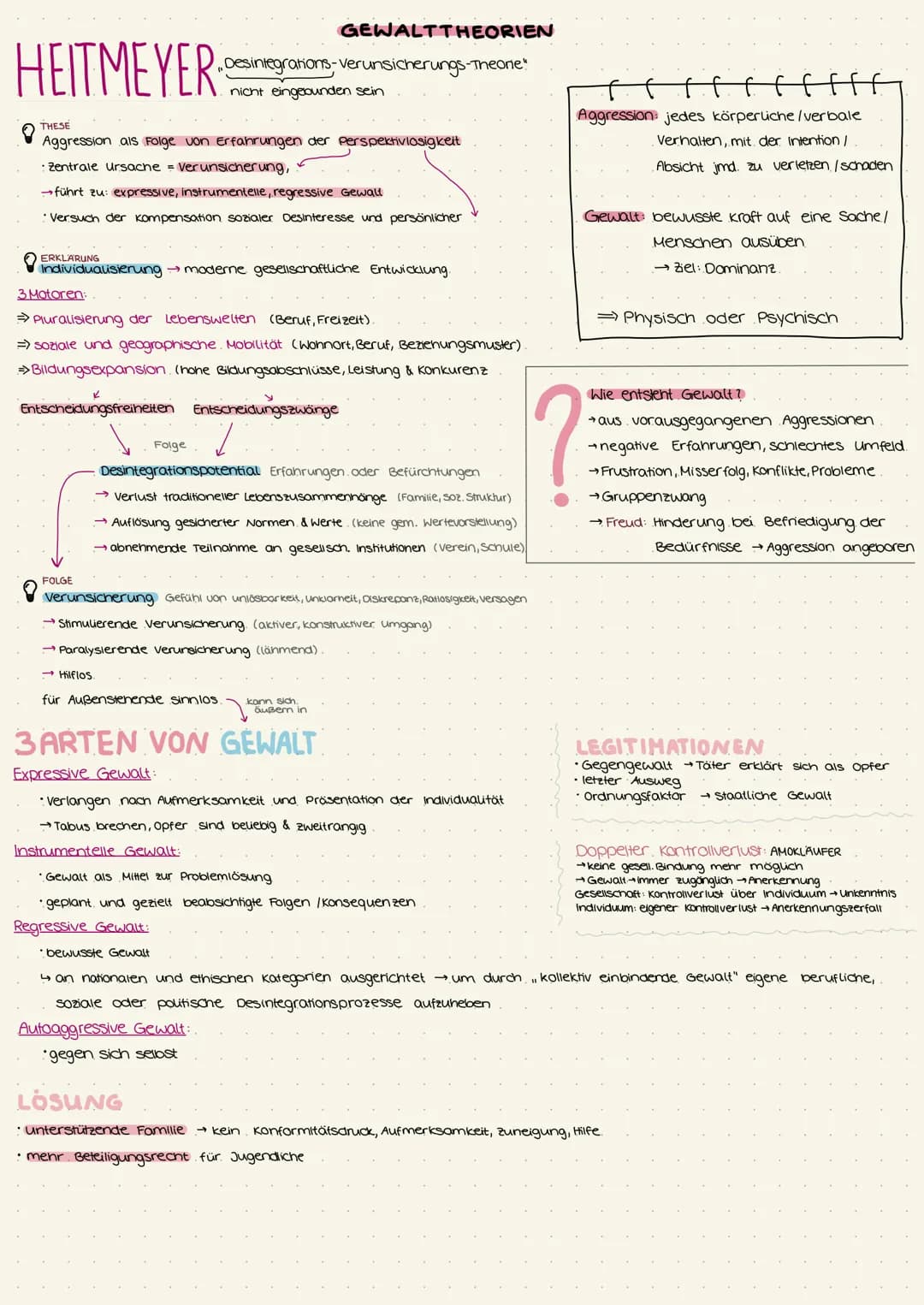 # GEWALTTHEORIEN
HEITMEYER
THESE
„Desintegrations-verunsicherungs-Theone!
nicht eingebunden sein
Aggression als Folge von Erfahrungen de