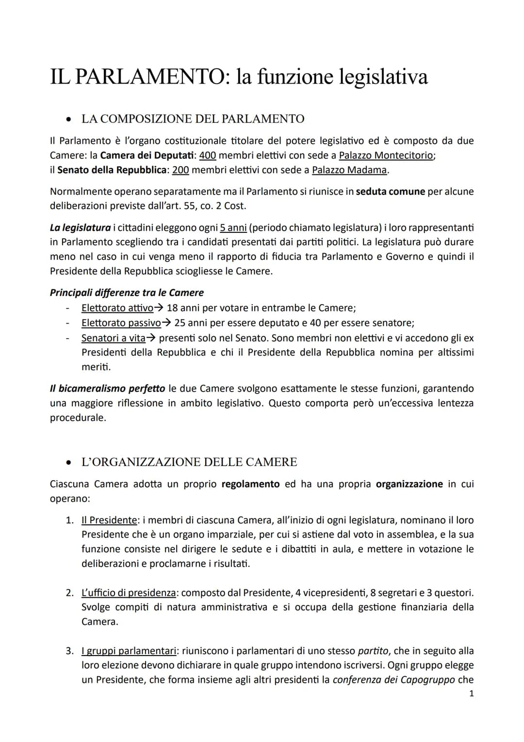 # IL PARLAMENTO: la funzione legislativa
• LA COMPOSIZIONE DEL PARLAMENTO
II Parlamento è l'organo costituzionale titolare del potere legi