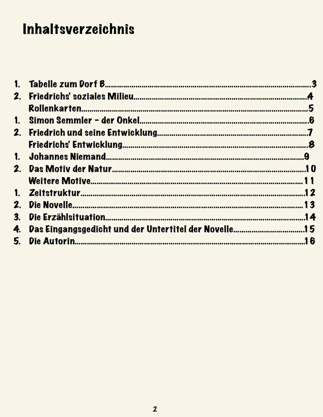 # Portfolio
Die Judenbuche
Annette von Droste-Hülshoff
Dorf
B Inhaltsverzeichnis
1. Tabelle zum Dorf B.................................