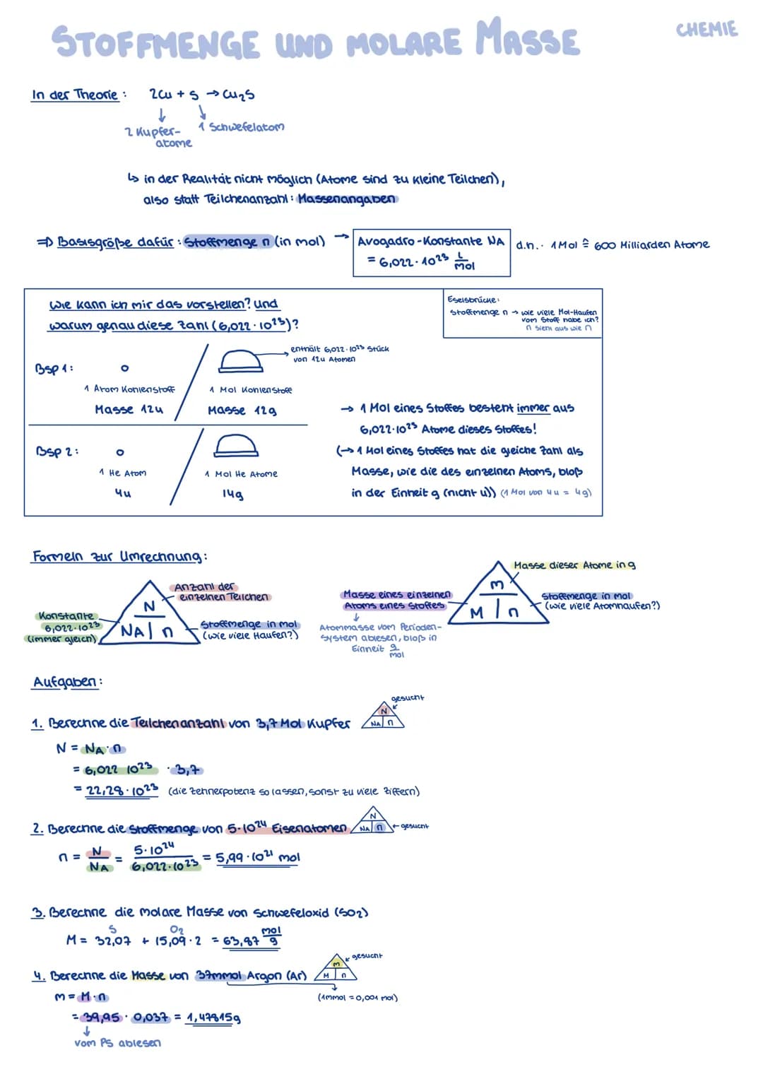 # STOFFMENGE UND MOLARE MASSE
CHEMIE
In der Theorie:
$2Cu +S \rightarrow CU_2S$
↓
1 Schwefelatom
2 Kupfer-
atome
↳ in der Realitat nicht