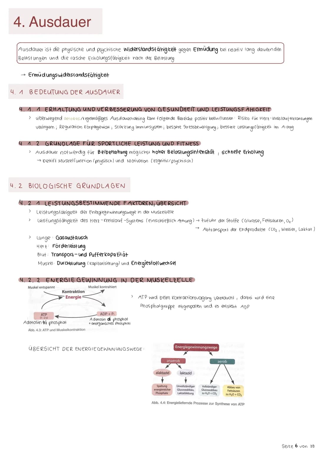 # 4. Ausdauer
Ausdauer ist die physische und psychische widerstandsfähigkeit gegen Ermüdung bei relativ lang dauernden
Belastungen und die