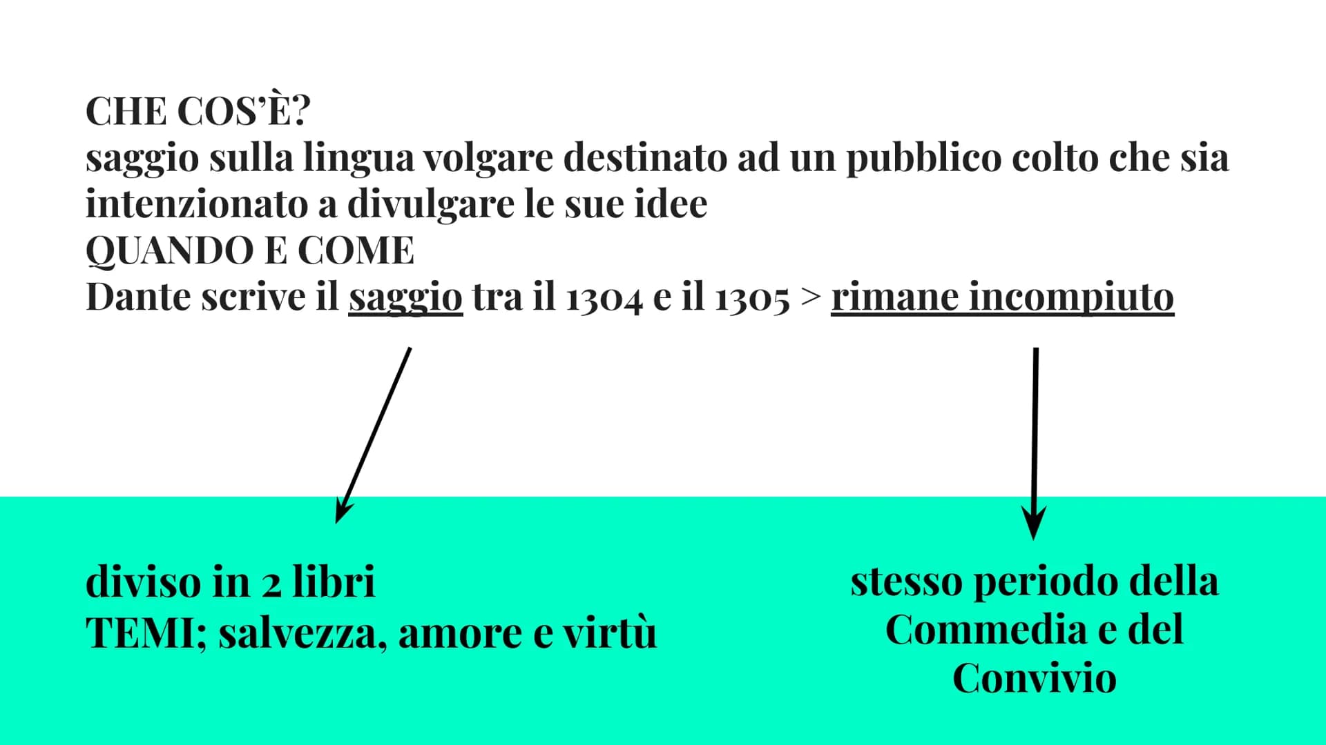# IL DE VULGARI
## ELOQUENTIA CHE COS'È?
saggio sulla lingua volgare destinato ad un pubblico colto che sia
intenzionato a divulgare le sue