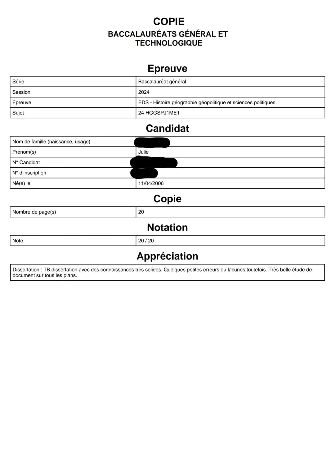 # COPIE
BACCALAURÉATS GÉNÉRAL ET
TECHNOLOGIQUE
# Epreuve
Série | Baccalauréat général
---|---
Session | 2024
Epreuve | EDS - Histoire géog