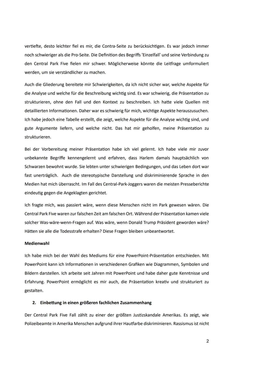 eseli-Sc
Abitur 2024
Schriftliche Ausarbeitung zur Präsentationsprüfung als 5.
Prüfungskomponente
Central Park Five-
Ein Einzelfall oder