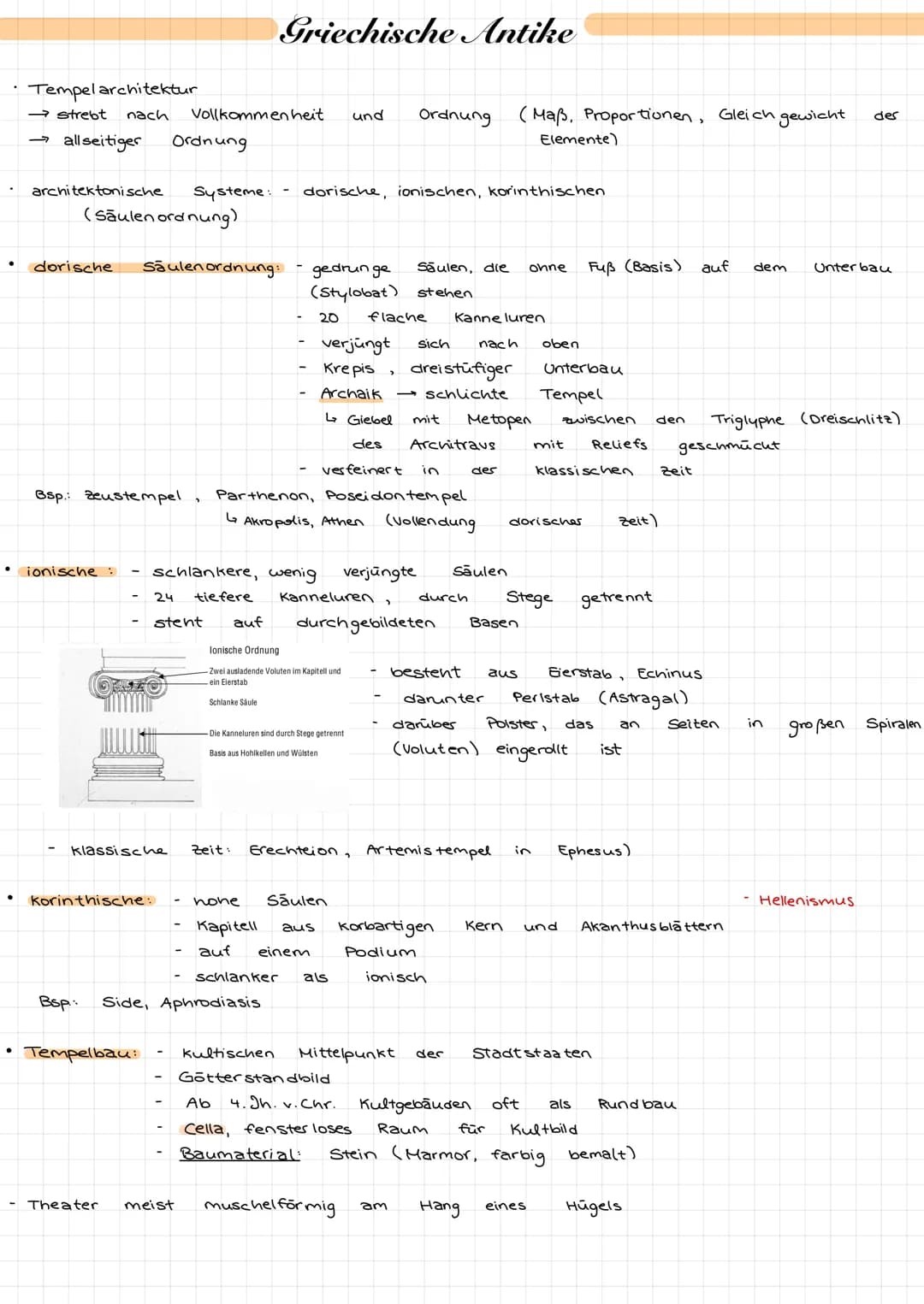 # Griechische Antike
• Tempelarchitektur
→strebt nach Vollkommenheit und Ordnung (Maß, Proportionen, Gleich gewicht des
→ allseitiger Ord