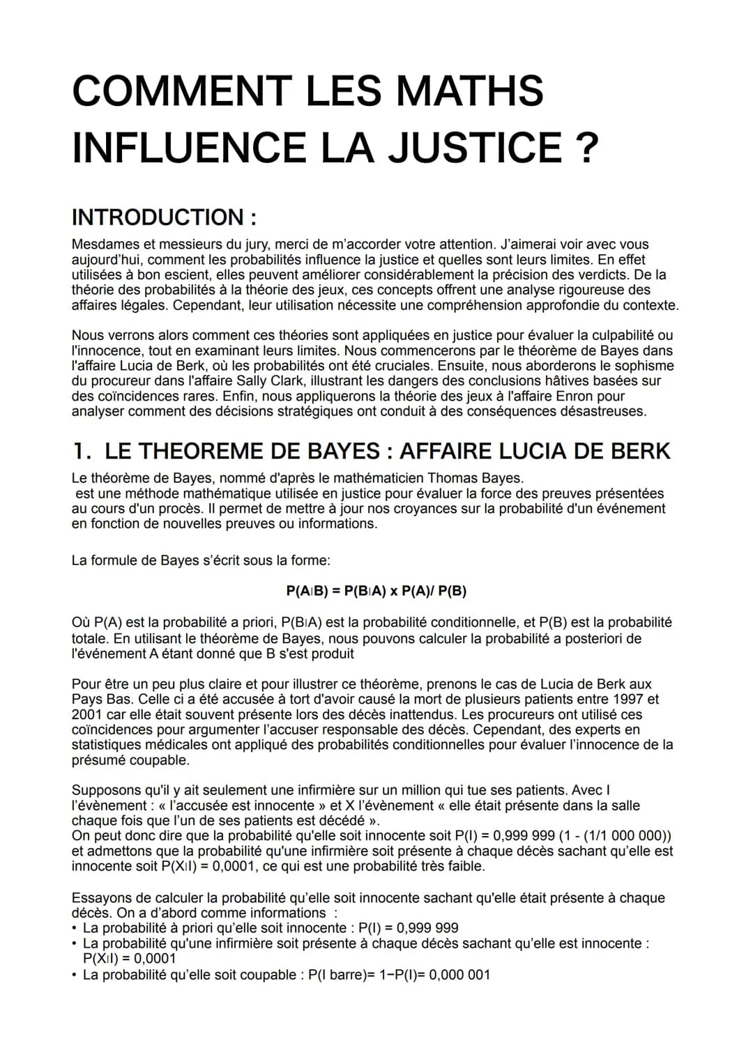 # COMMENT LES MATHS
INFLUENCE LA JUSTICE ?
INTRODUCTION:
Mesdames et messieurs du jury, merci de m'accorder votre attention. J'aimerai voi