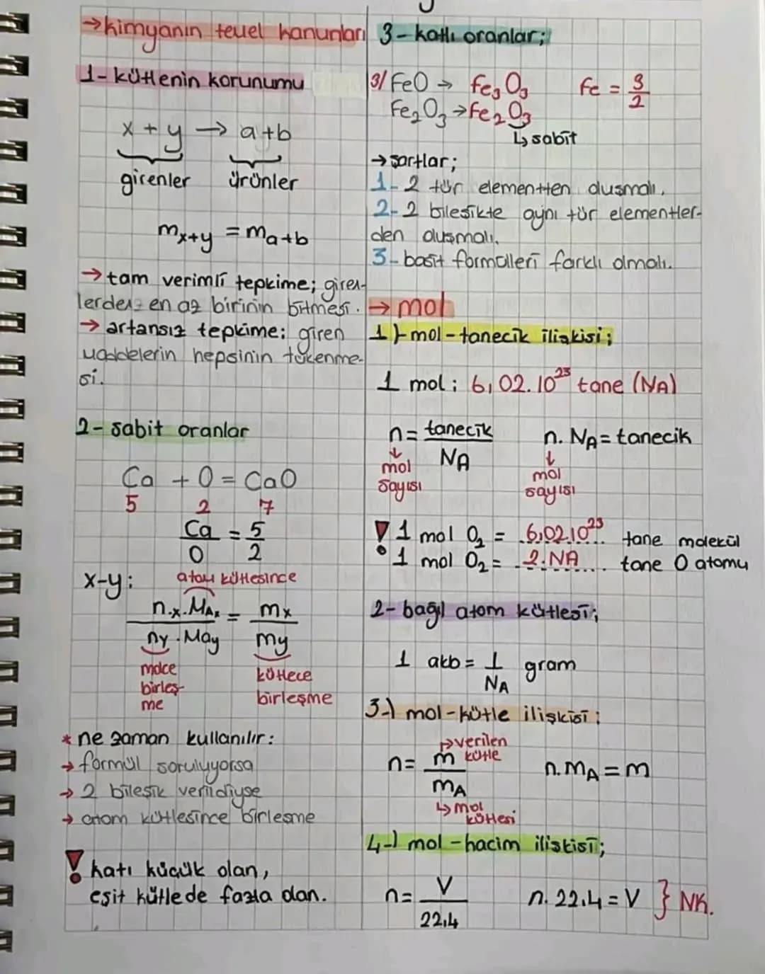 →kimyanın teuel kanunan 3-katlı oranlar;
1- kütlenin korunumu
$x+y \rightarrow a+b$
girenler ürünler
$M_x+y = M_a+b$
→tam verimli tepkim