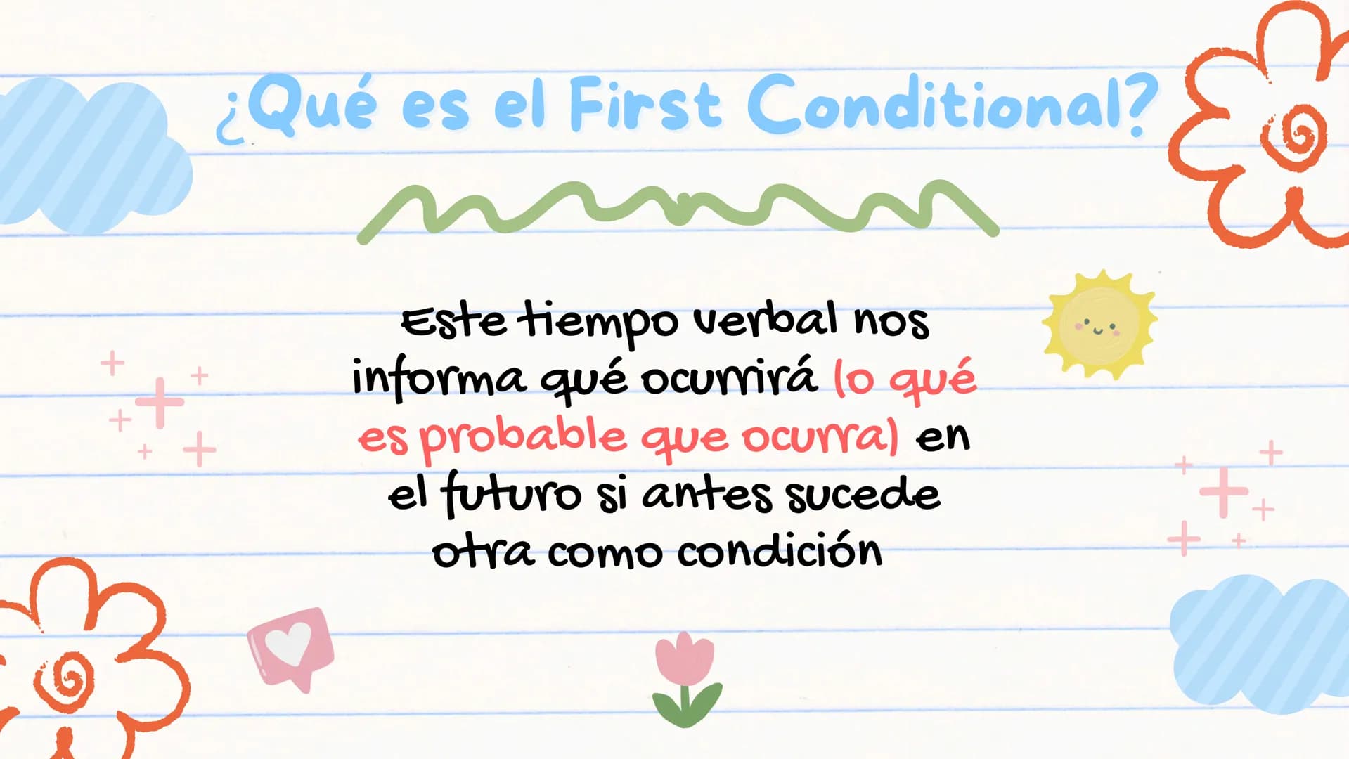# THE
## FIRST
### CONDITIONAL
Nicolle Carreño, Laura Celemin,
Santiago Torres 413 NOTES
X
X
*
*
We'll talk about the first *
conditional,