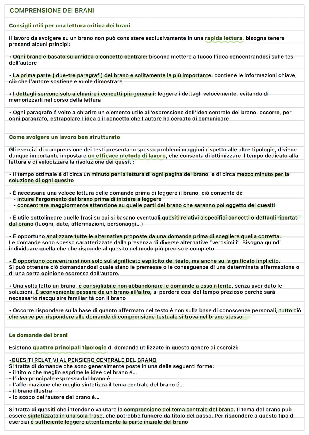 # COMPRENSIONE DEI BRANI
Consigli utili per una lettura critica dei brani
Il lavoro da svolgere su un brano non può consistere esclusivame