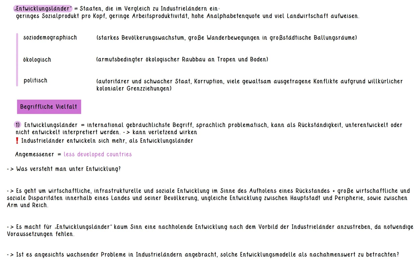 3. KURSHALBJAHR: LEBEN IN DER "EINEN WELT" - „ENTWICKLUNGSLÄNDER" IM WANDEL # „Entwicklungsländer" - Begriffe und Differenzierungen
nicht e