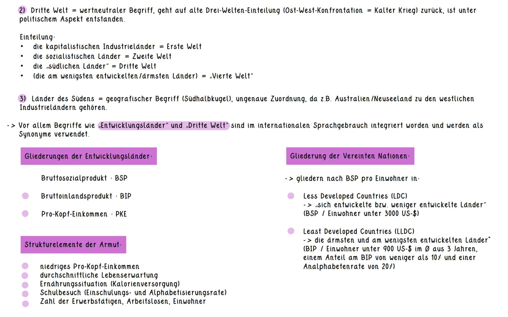 3. KURSHALBJAHR: LEBEN IN DER "EINEN WELT" - „ENTWICKLUNGSLÄNDER" IM WANDEL # „Entwicklungsländer" - Begriffe und Differenzierungen
nicht e