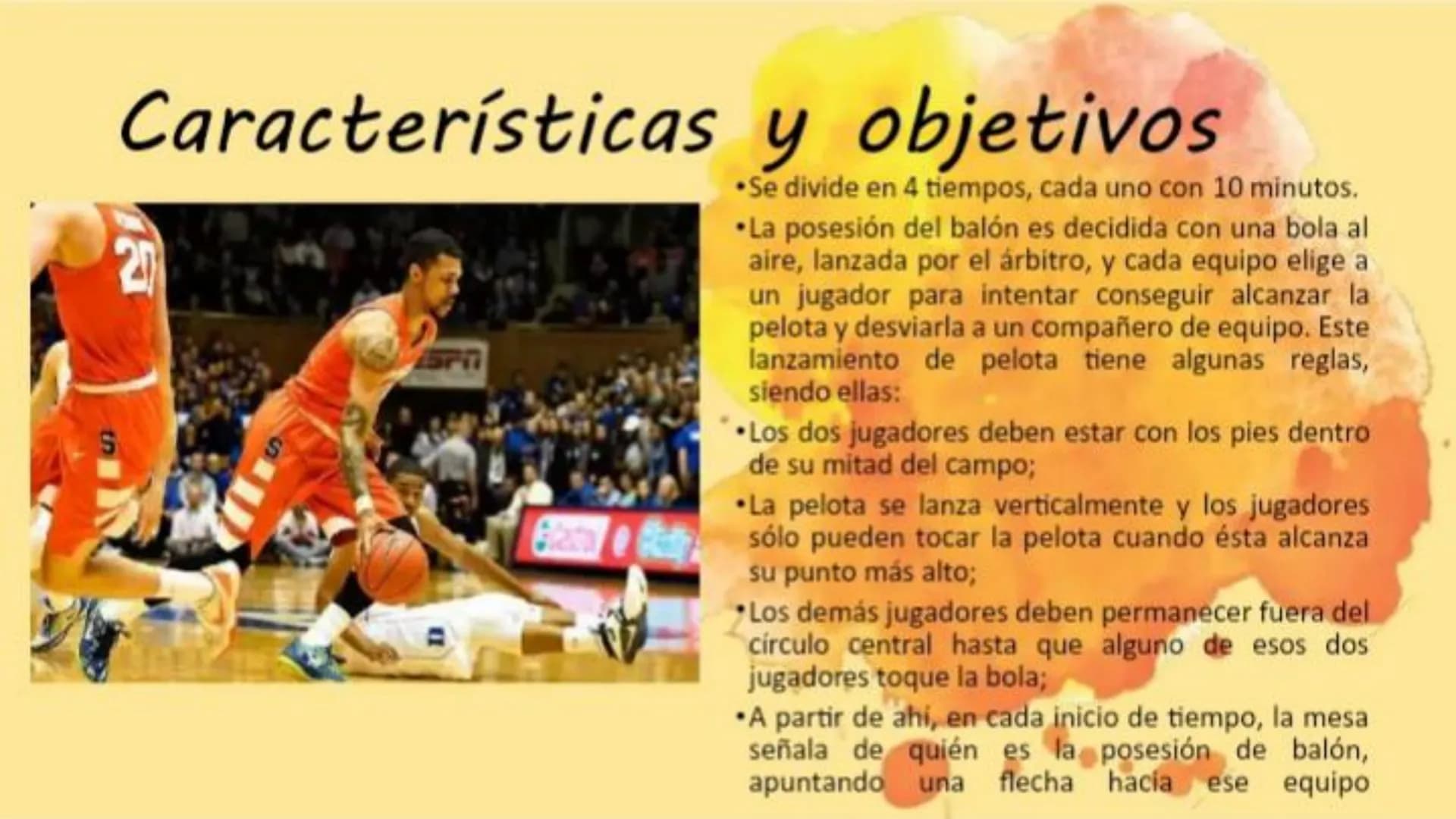 # ¿Qué es el baloncesto?
* Los orígenes del baloncesto se remontan muchos años
atrás. En la época de los mayas se practicaba el pok-a-
po