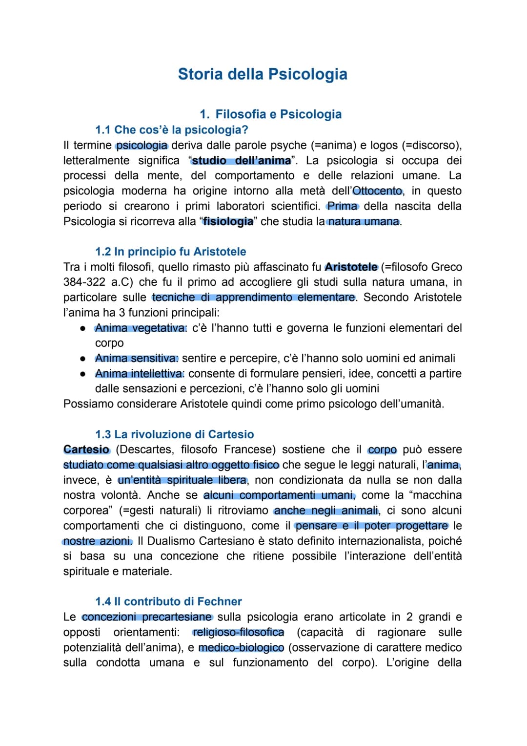 # Storia della Psicologia
1. Filosofia e Psicologia
1.1 Che cos'è la psicologia?
Il termine psicologia deriva dalle parole psyche (=anima
