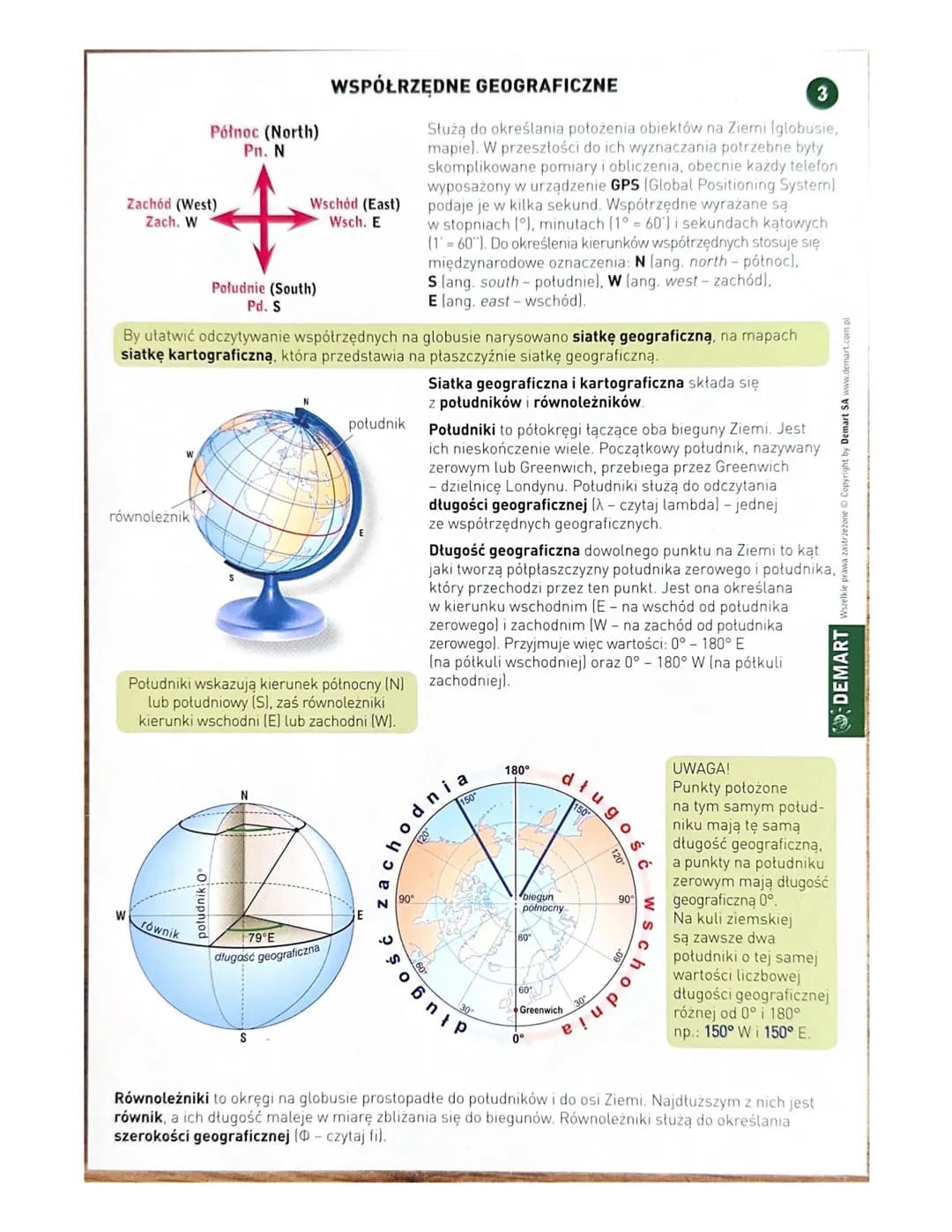 WSPÓŁRZĘDNE GEOGRAFICZNE
3
Północ (North)
Pn. N
Zachód (West)
Zach. W
Wschód (East)
Wsch. E
Południe (South)
Pd. S
Służą do określania p