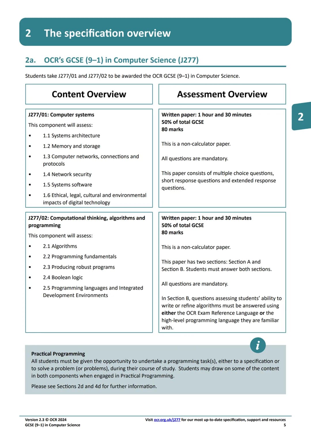 Qualification
Accredited
OCR
Oxford Cambridge and RSA
GCSE (9-1)
Specification
COMPUTER
SCIENCE
J277
For first assessment in 2022
X
C43