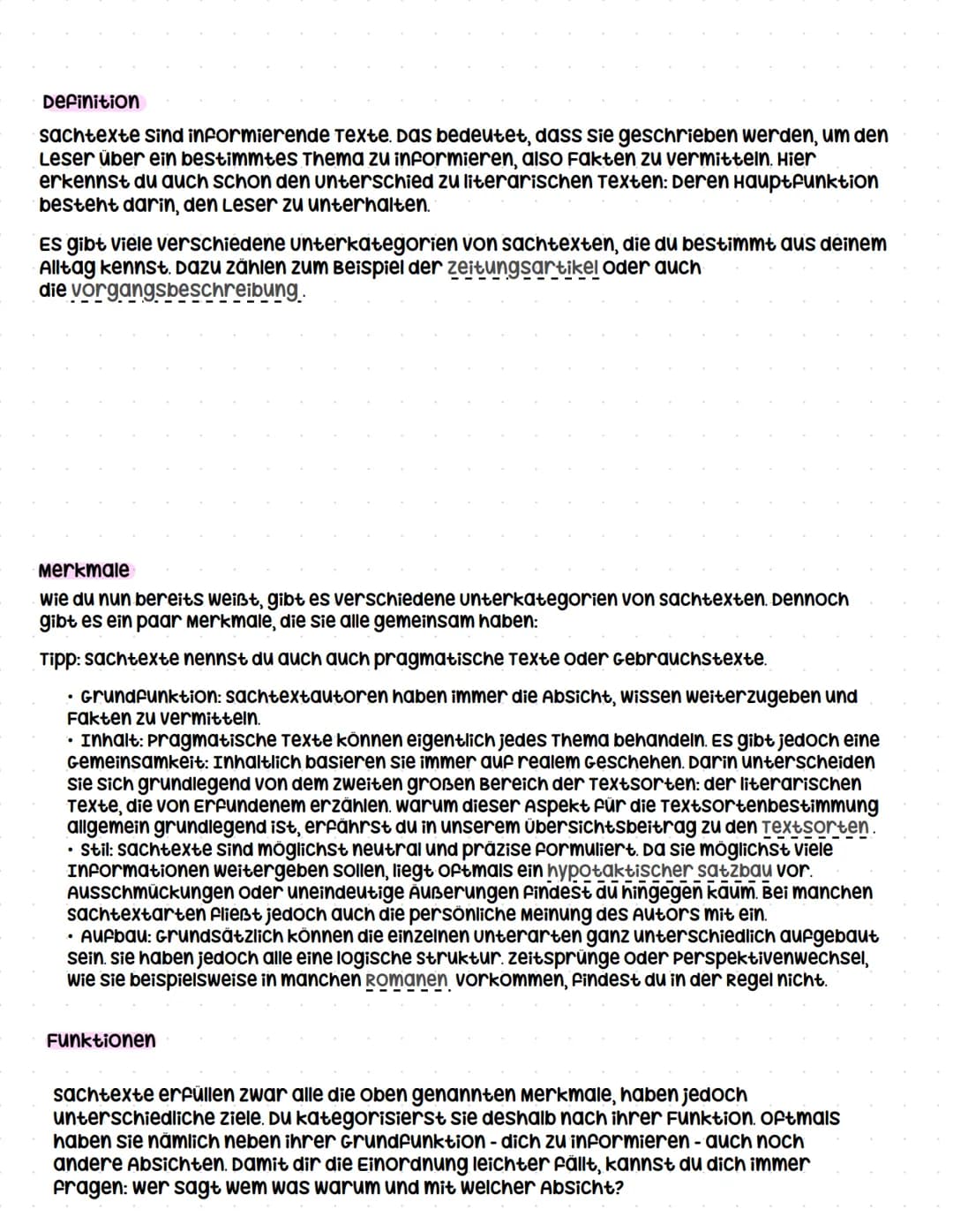 # Analyse
Pragmatische Texte
(sachtextanalyse) # Definition
sachtexte sind informierende Texte. Das bedeutet, dass sie geschrieben werden,