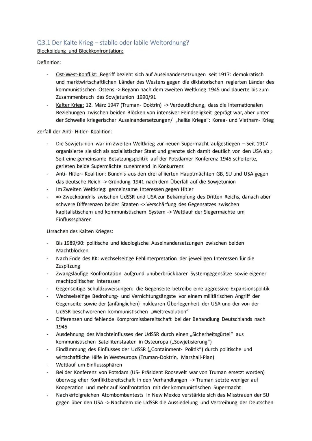 # Q3.1 Der Kalte Krieg - stabile oder labile Weltordnung?
Blockbildung und Blockkonfrontation:
Definition:
- Ost-West-Konflikt: Begriff be