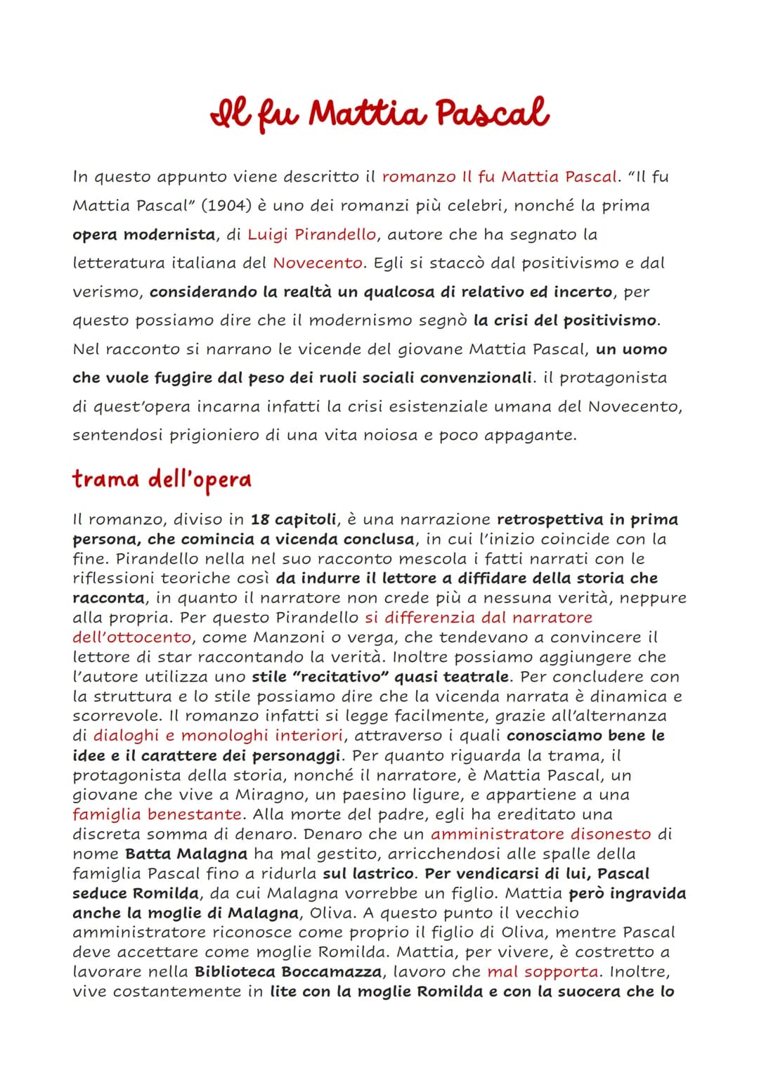 # Il fu Mattia Pascal
In questo appunto viene descritto il romanzo Il fu Mattia Pascal. "Il fu
Mattia Pascal" (1904) è uno dei romanzi più