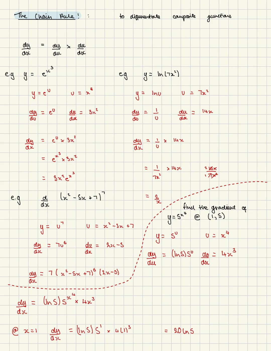 DIFFERENTIATON: fincing the graciout of a
furetion
Basics:
$\frac{dy}{dx}$= $x a^{x-1}$ y = $a^x$ 'times by the paver 1
then bring it down
