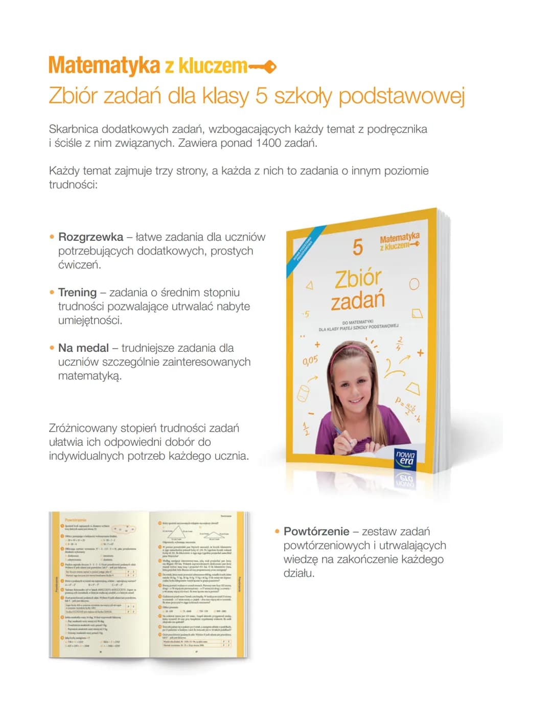 NOWA PODSTAWA
PROGRAMOWA
-5
5
Matematyka
z kluczem
Zeszyt
ćwiczeń
DO MATEMATYKI
DLA KLASY PIĄTEJ SZKOŁY PODSTAWOWEJ
+
0,05
2
4
$P=\