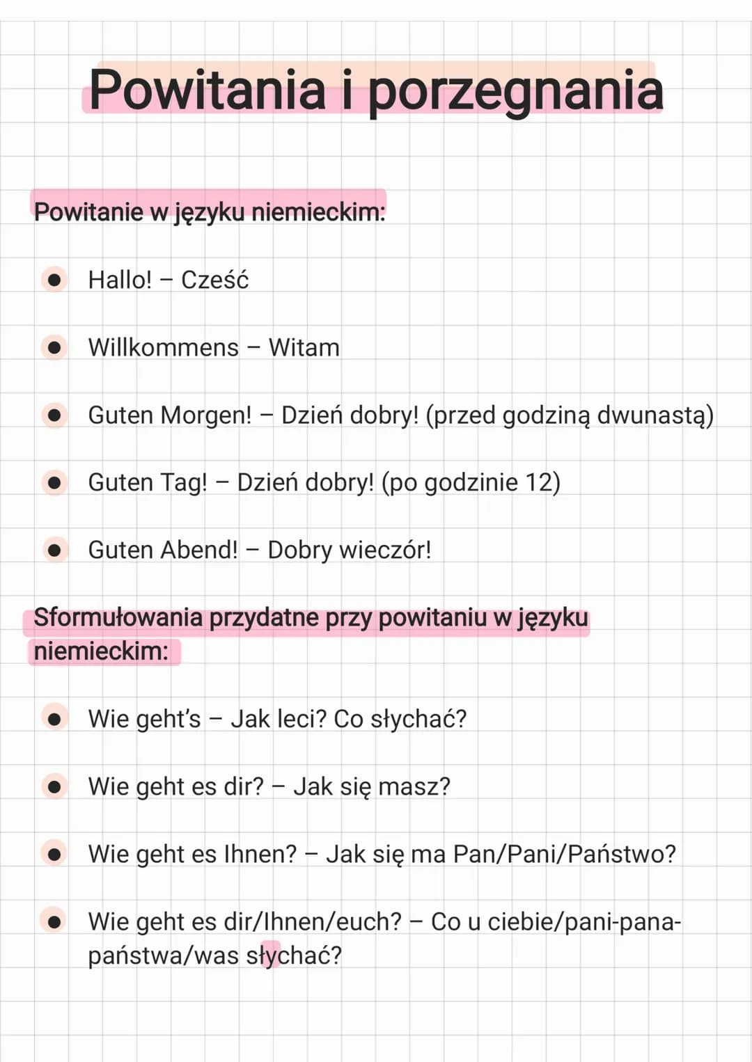 # Powitania i porzegnania
Powitanie w języku niemieckim:
- Hallo! - Cześć
- Willkommens - Witam
- Guten Morgen! - Dzień dobry! (przed godz