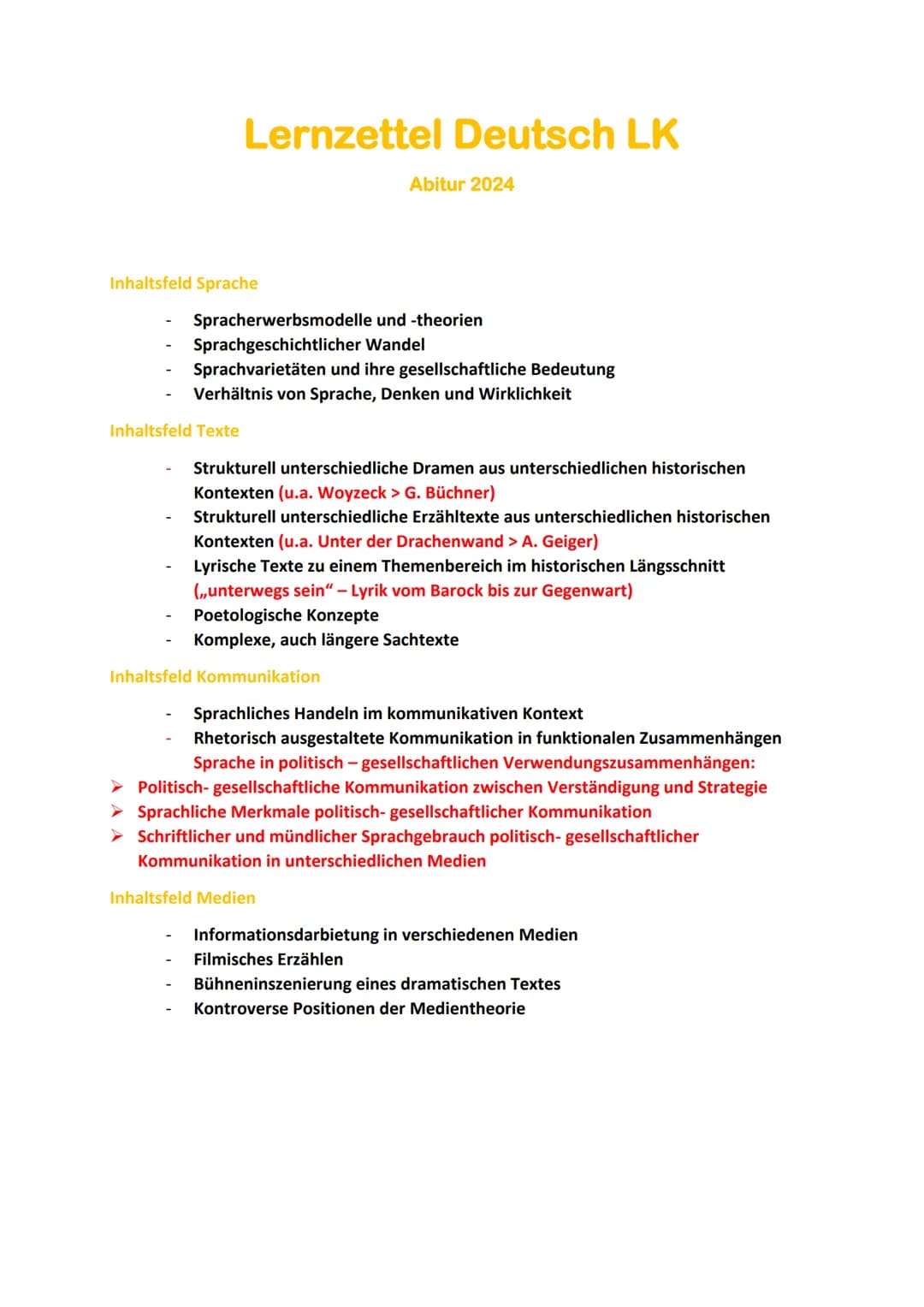 # Lernzettel Deutsch LK
Abitur 2024
Inhaltsfeld Sprache
- Spracherwerbsmodelle und -theorien
- Sprachgeschichtlicher Wandel
- Sprachvarie