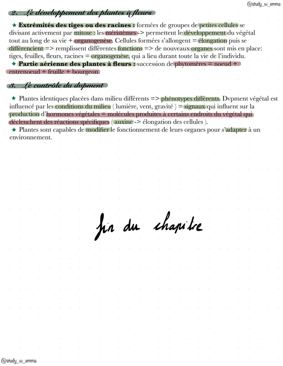 # CHAP 8. L'ORGANISATION FONCTIONNELLE DES PLANTES À FLEURS
@study_w_emma
1. Fonctionnement végétal et adaptation aux conditions environne