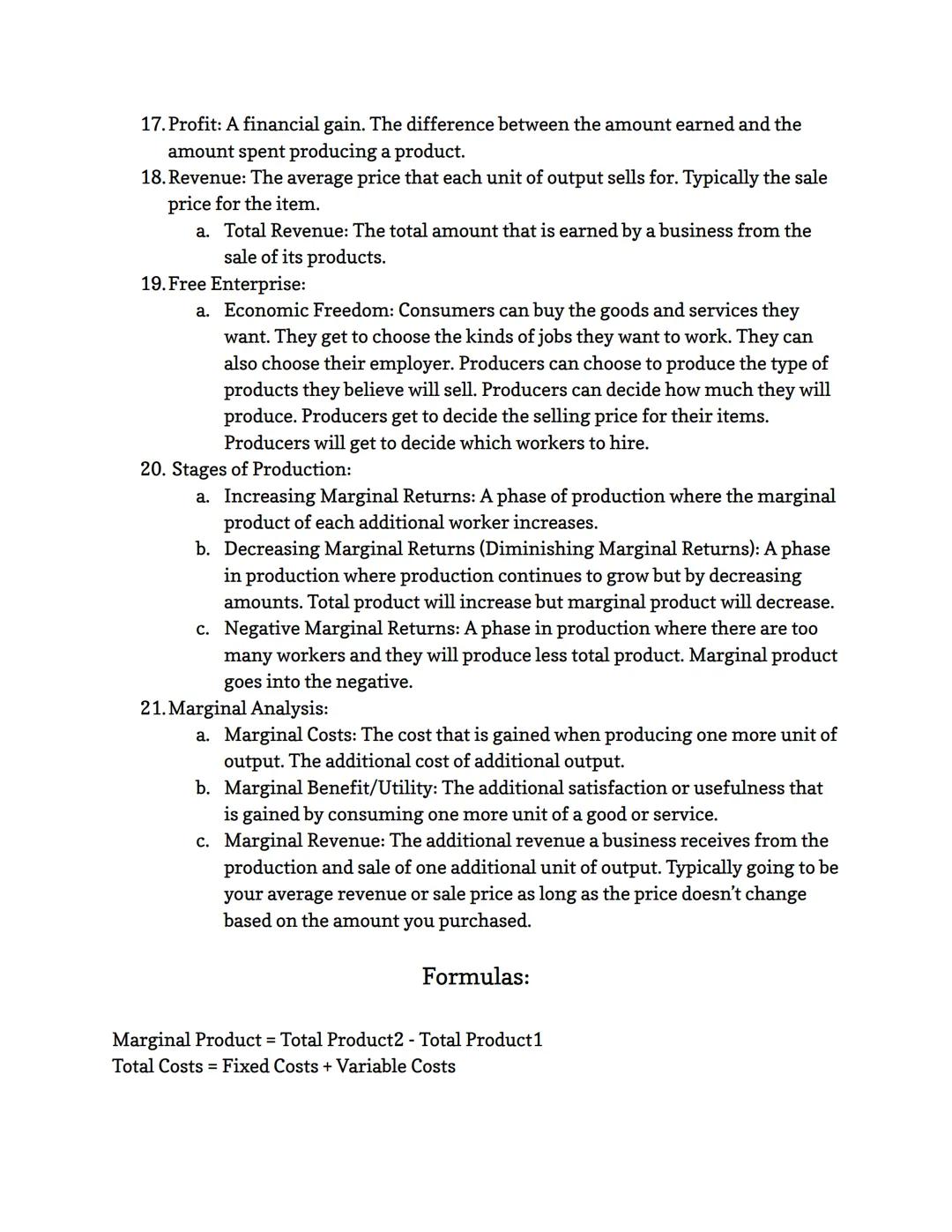 Unit Two Study Guide:
1. Demand: The different quantities of goods and services that consumers are
willing and able to buy at different pri