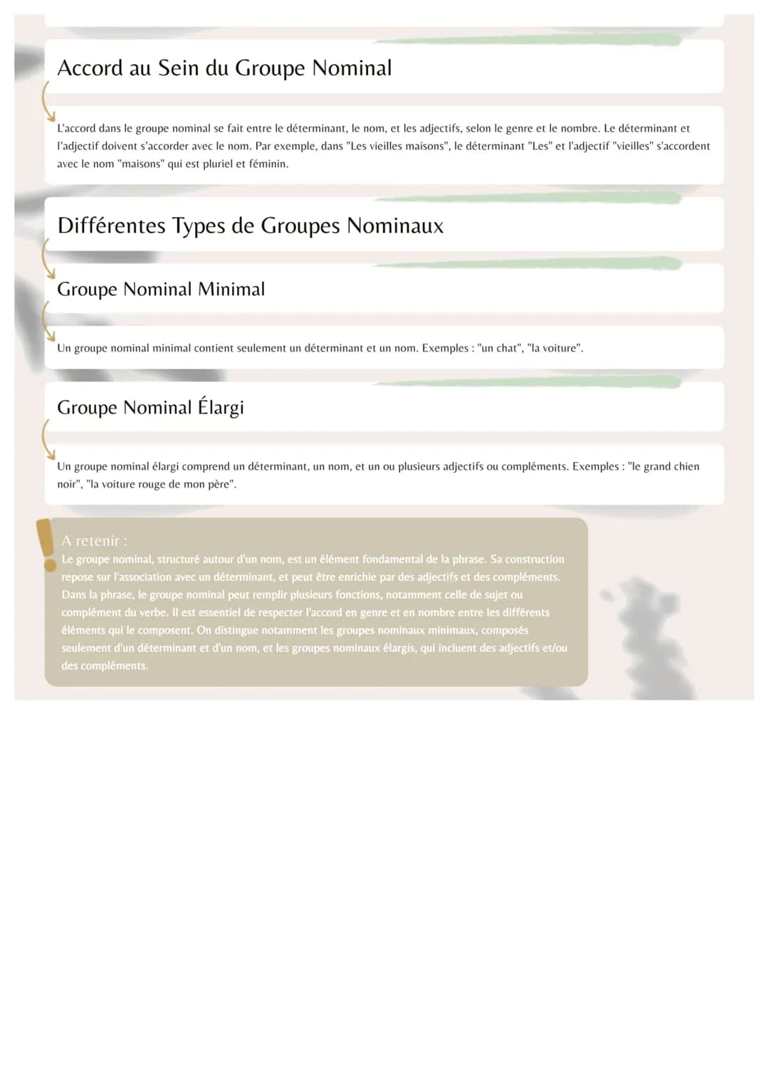 # Le groupe nominal
Définitions
## Définition
Groupe Nominal (GN)
Le groupe nominal est un ensemble de mots constitués autour d'un nom e