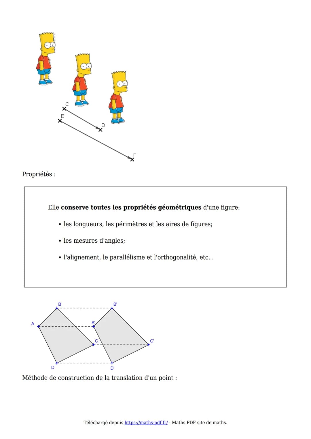 Cours de maths en 4ème
PDF
Translation et rotation
I. La translation :
Définition:
Effectuer la translation d'une figure F, c'est la dé